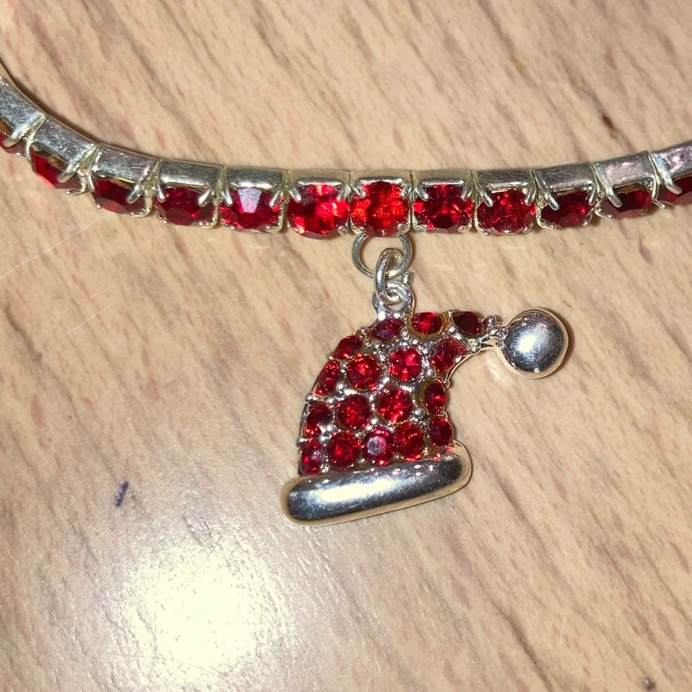 Bamboo Trading Company  Red Crystal Stretch Bracelet With Santa Hat Charm  NWT